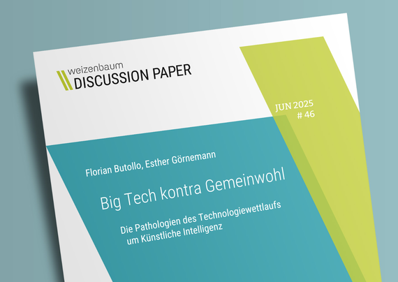 Cover der Publikation "Big Tech kontra Gemeinwohl. Die Pathologien des Wettbewerbs um Künstliche Intelligenz", Juni 2025