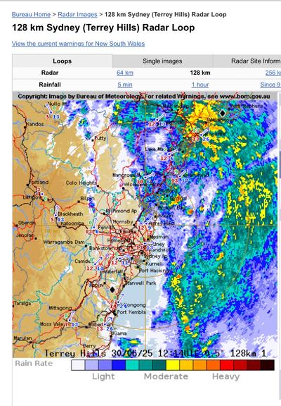 A map with radar showing the bomb cyclone off the east coast of Australia