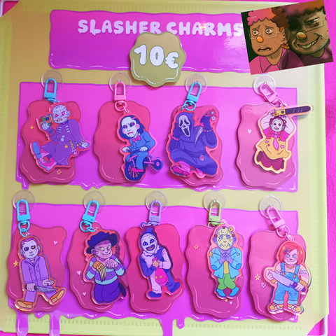 Japan Expo promo post showing multiple classic slashers charms (Pinhead, Ghostface, Terrifier...)