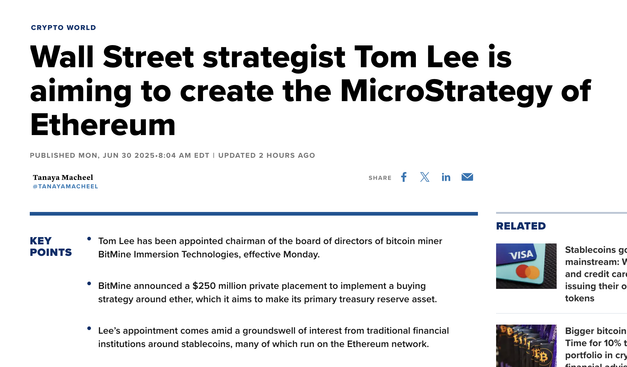 Wall Street strategist Tom Lee is aiming to create the MicroStrategy of Ethereum