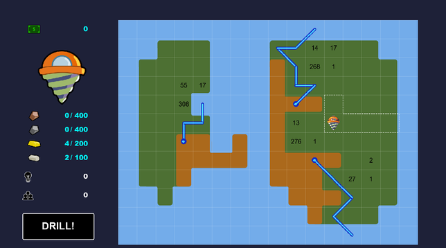 Map and UI view of Mega Drill game.