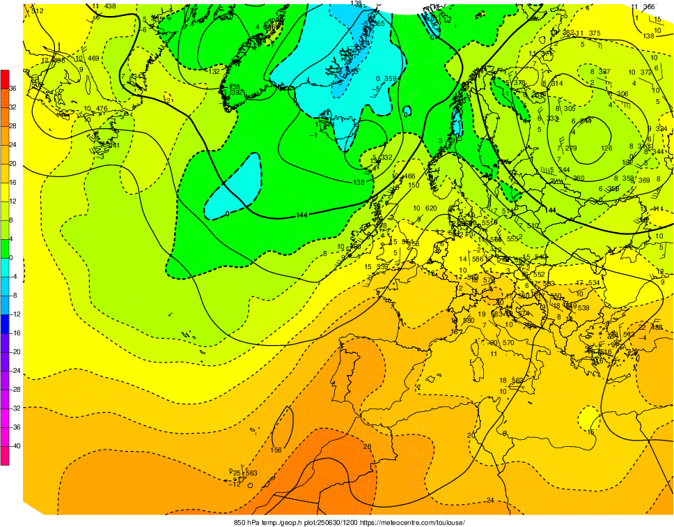 Analyse en altitude de la sitation météo en Europe ce jour.