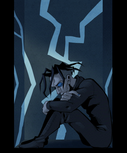 Cesare from Bigtop Burger, sad and depressed, sat down in his box/coffin.