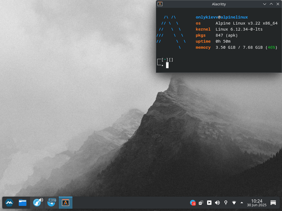 captura de pantalla de alpine linux con kde plasma wayland