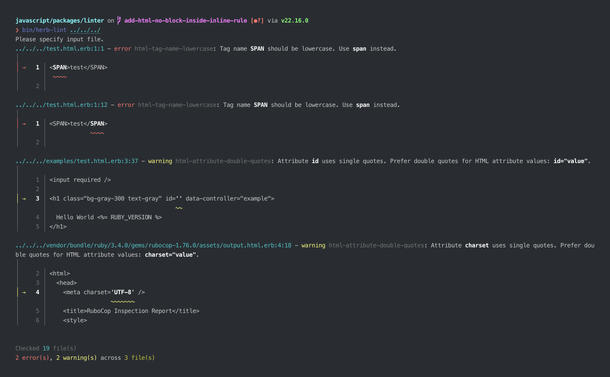 Herb Linter CLI Output