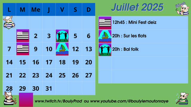 Calendrier juillet 2025 stream