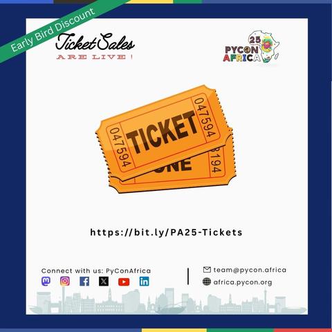 Ticket sales for #PyConAfrica 2025 are now live, and early bird tickets available for a limited time.