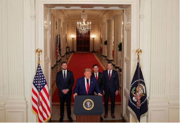 President Trump addressing the nation after striking Iran. Carlos Barria/Reuters