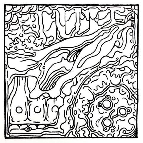 A drawing about 3 inches square, filled with abstract, organic linework and nonfigurative details. Not sure how else to describe this!