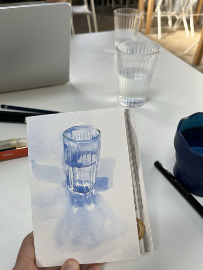 Watercolour sketch of a glass of water