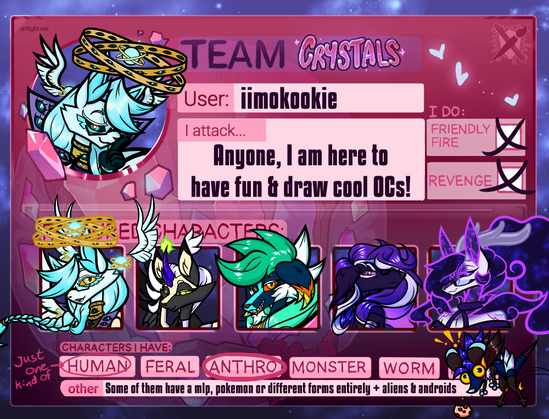 image is a digital card for the online art game Art Fight. The card's theme is based on the game's Team Crystal.