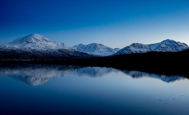 Snow covered mountains.