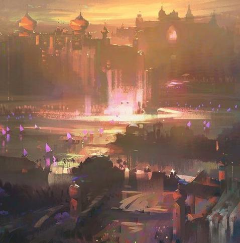 Lashunta Qabarat Inspiration Artist: Nathan Fowkes ~Kolama Vaea~ - a City of Light, replete with walls tiled with mother of pearl and set with withlights, from spire to hometree top.