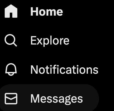 Screenshot of the twitter sidebar showing in order Home, Explore, Notifications, Messages.