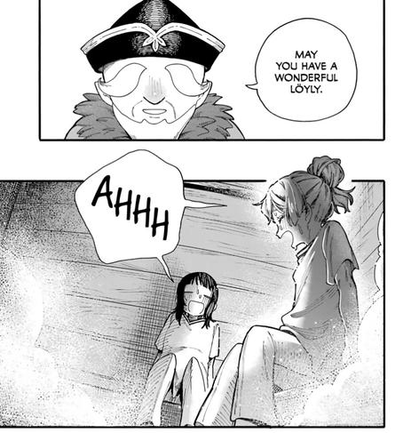Page of a manga where a man says "May you have a wonderful löyly" and two girls in a sauna that let out a deep breath: "ahhh"