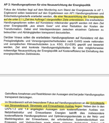 Screenshot der Leistungsbeschreibung des "Realitätscheck" der Energiewende von BMWE, mit gelber Schraffierung. Quelle: https://www.duh.de/fileadmin/user_upload/download/Projektinformation/Energiewende/250630_Energiewendemonitoring.pdf