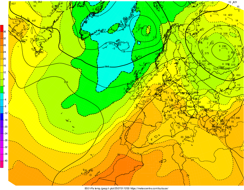 Analyse en altitude de la sitation météo en Europe ce jour.
