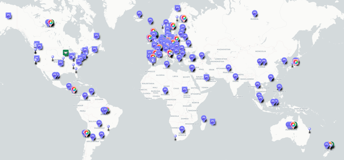 A map of fediverse servers worldwide