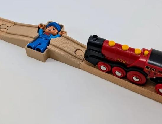 brio add on where you can put a Duplo figure in the track so they get run over