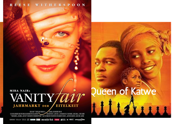 Posters for two Mira Nair films Vanity Fair and Queen of Katwe