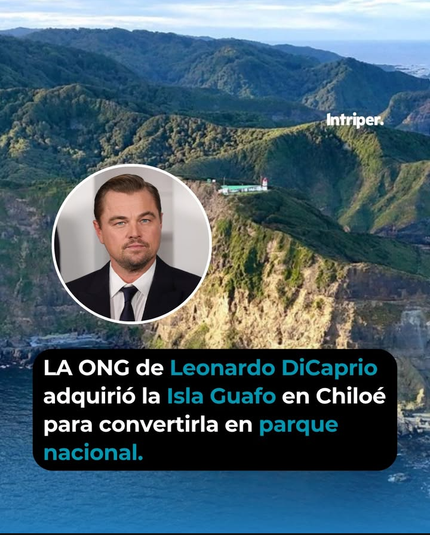Imagen de isla en Guafo y retrato de Di Caprio