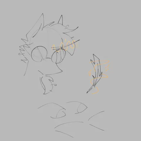 A digital sketch of Sunburst writing in a book with a quill