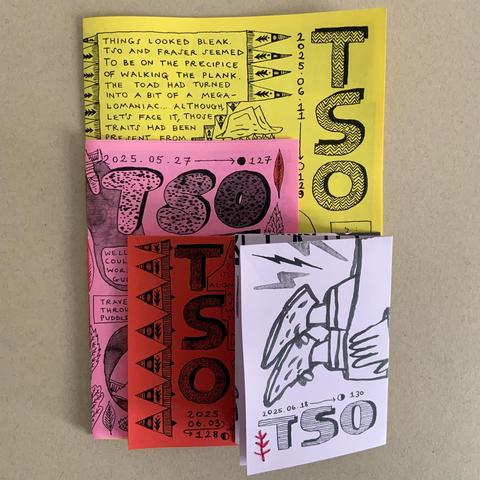 A set of four comics/zines featuring detective Tso’s very dainty legs! :)