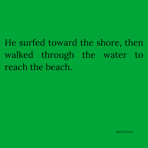 He surfed toward the shore, then walked through the water to reach the beach.