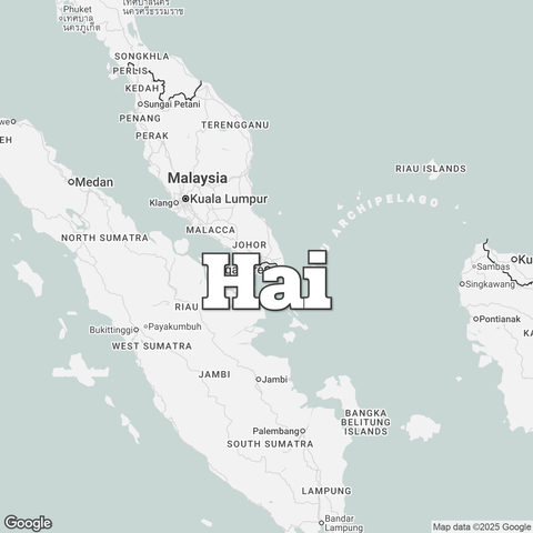 Map of Singapore overlaid with a translation of the word "hello": Hai.