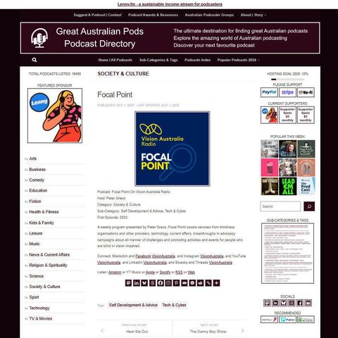 Focal Point On Vision Australia Radio
Screenshot of the podcast listing on the Great Australian Pods website