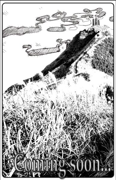 A black and white image of a hill with a number of smoke stacks emerging form the horizon. A path is visible going up the hill to a circular door. The words "coming soon" are emblazoned over the image in gray.