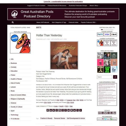 Hotter Than Yesterday
Screenshot of the podcast listing on the Great Australian Pods website