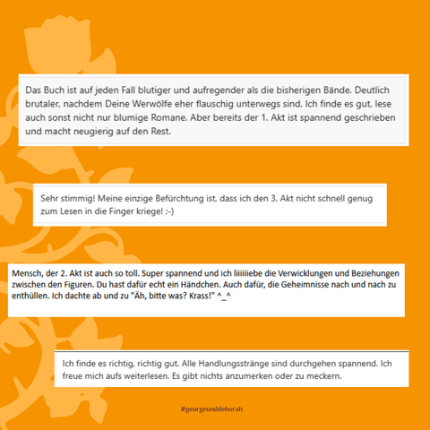 Positives Feedback meiner Testleserinnen - Screenshots auf gelbem Hintergrund.