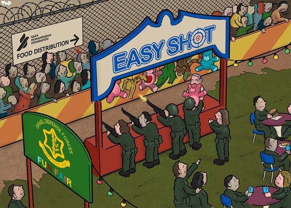 IDF fun fair. Probably my harshest cartoon of the year so far (but I felt I needed to draw it).

#Gaza #Israel #IDF #famine