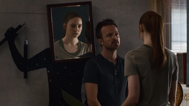 jessie breaking bad and the doctor who girl looking at each other in front of a mirror and there's also nunchucks
