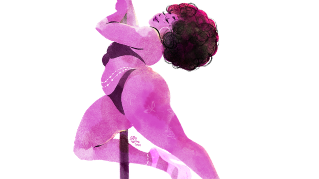 Dessin d'une personne avec une coupe afro faisant de la pole dance
Illustration par Managauffre
