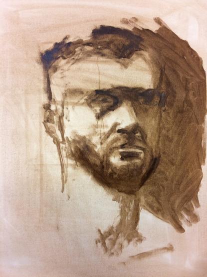 Painted portrait of the head of a male art model