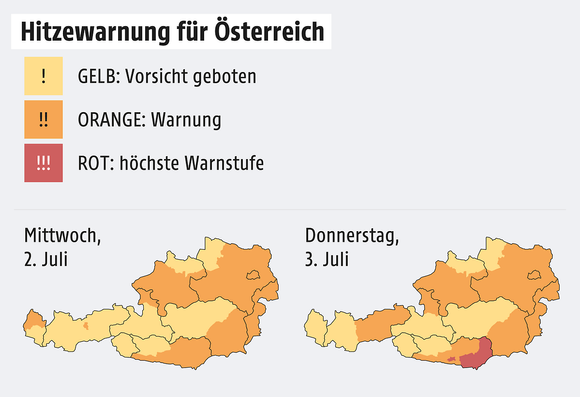 Karte Hitzewarnung für Österreich