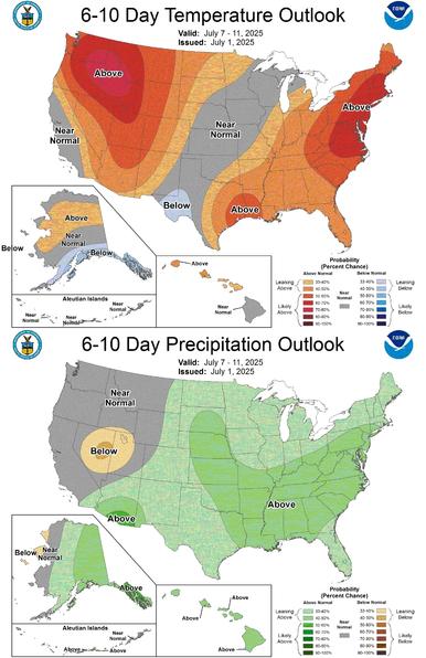 Overall Summary:

Warmer-than-normal conditions dominate much of the U.S., especially the East and Northwest.

Wetter-than-normal conditions are likely for the Central and Eastern U.S., while the interior West is drier than normal.