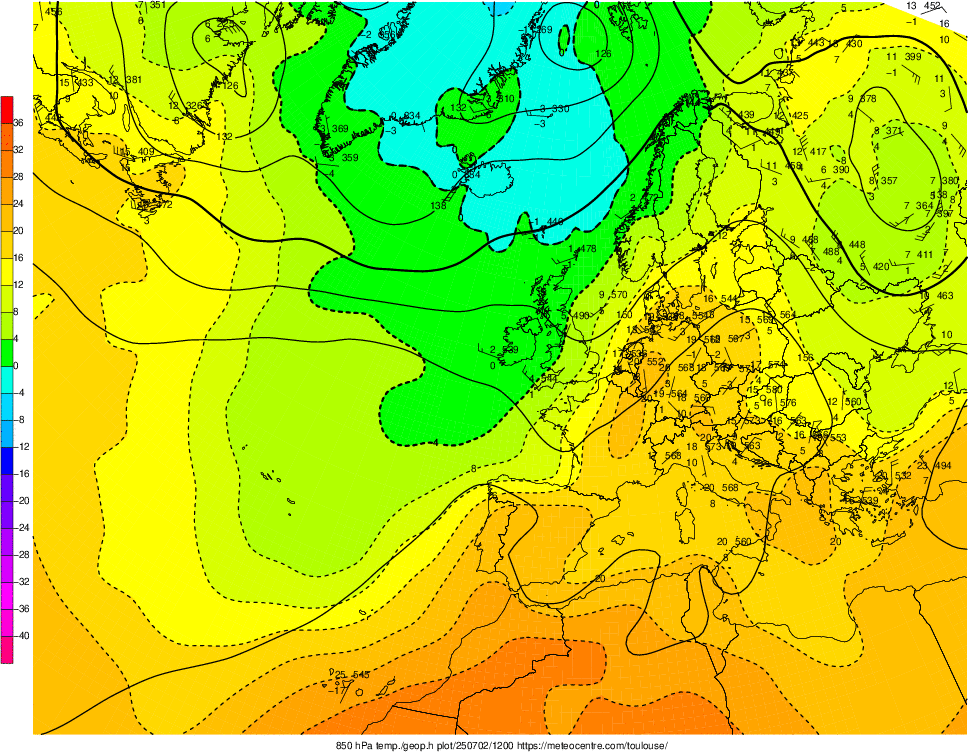 Analyse en altitude de la sitation météo en Europe ce jour.