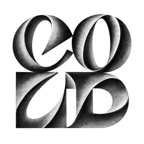 Stylized typography forming the word "COLD" in bold, shadowed letters, emphasizing curves and depth. Black and white design.