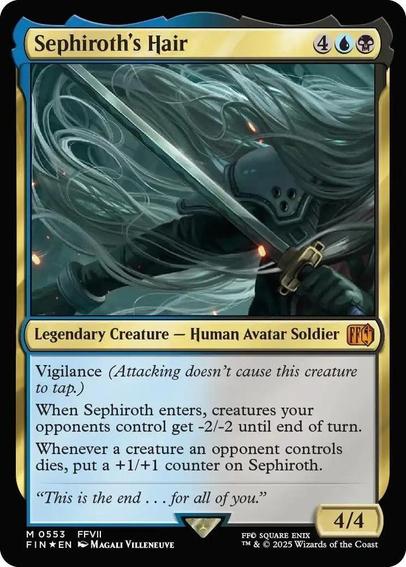 the card art has been zoomed in to focus exclusively on Sephiroth's ethereal flowing locks, while the title has been edited from "Sephiroth, Planet's Heir" to "Sephiroth's Hair"