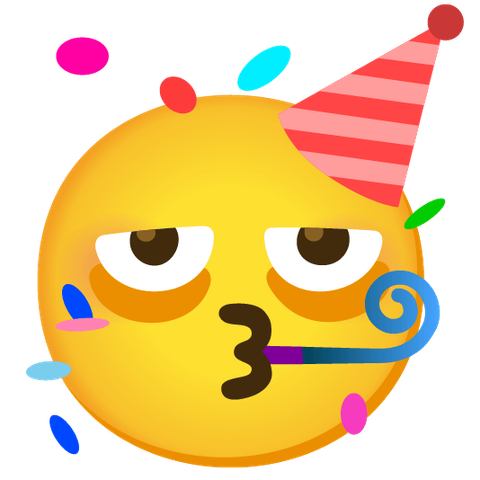 The tired face emoji mixed with the party emoji.