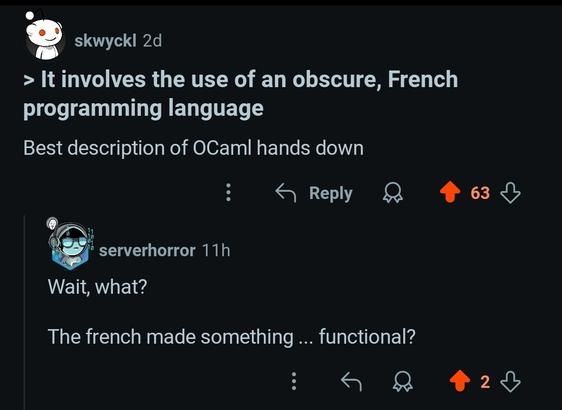 screenshot from reddit describing the success story of OCaml