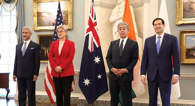 Indian External Affairs Minister Jaishankar, Australia’s Foreign Minister Wong, Japanese Foreign Iwaya and US Secretary of State at their meeting of the Indo-Pacific Quad at the State Department in Washington, D.C., US, July 1, 2025. Credit: Kevin Lamarque/Reuters