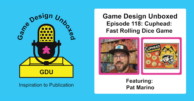 A banner advertisement for Pat Marino, talking Cuphead: Fast Rolling Dice Game in the latest Game Design Unboxed.