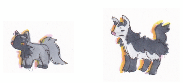 A Poochyena and Mightyena that both look a bit done