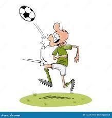 cartoon of a footbal player [soccer 😜 ] kicking the bal in his own face