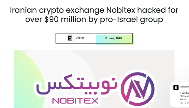 headline: Iranian crypto exchange nobitex hacked for over $90 million by pro-israel group