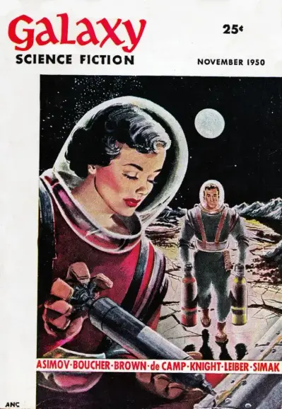 Male and female astronauts work the moon's surface. He's carrying oxygen tanks and she's patching their shelter up with a tube of caulk-like substance.